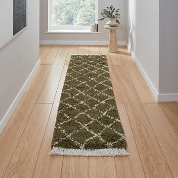 Boho 5413 Modern Moroccan Berber Soft Plush Shaggy Green Runner-Think Rugs-Rug Love - The Most Loved Rug Store